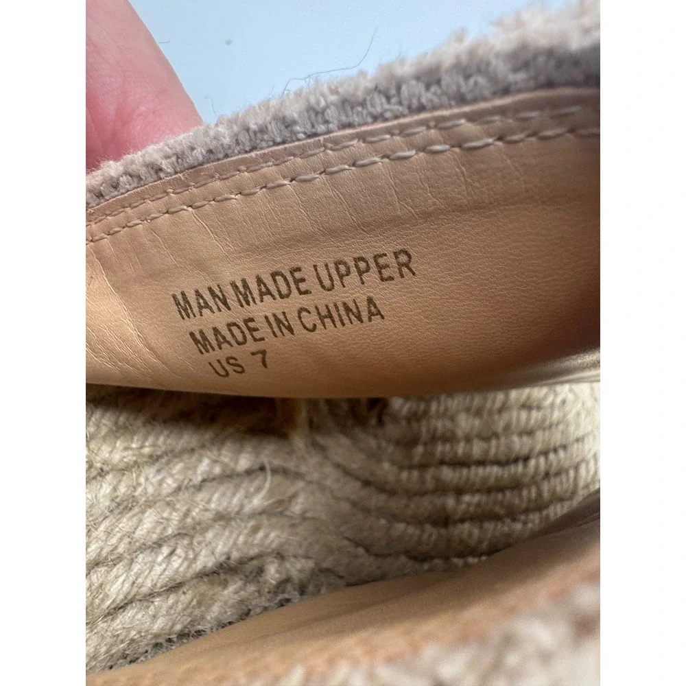 Oasis Society Womens Tan Frayed Canvas Espadrille Platform Slide Sandals Size 7